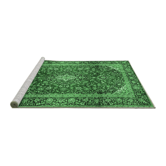 Sideview of Machine Washable Medallion Emerald Green Traditional Area Rugs, wshtr3319emgrn