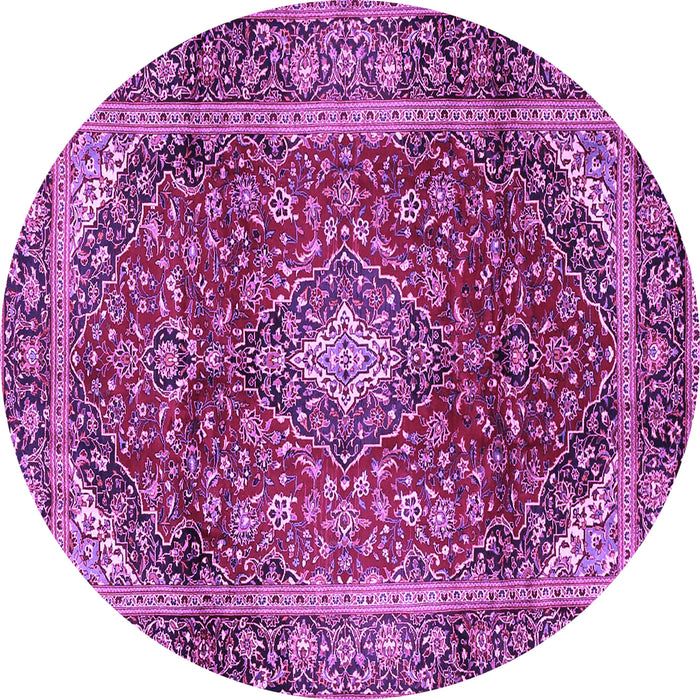 Round Machine Washable Medallion Purple Traditional Area Rugs, wshtr3319pur