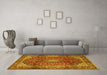 Machine Washable Medallion Yellow Traditional Rug in a Living Room, wshtr3319yw