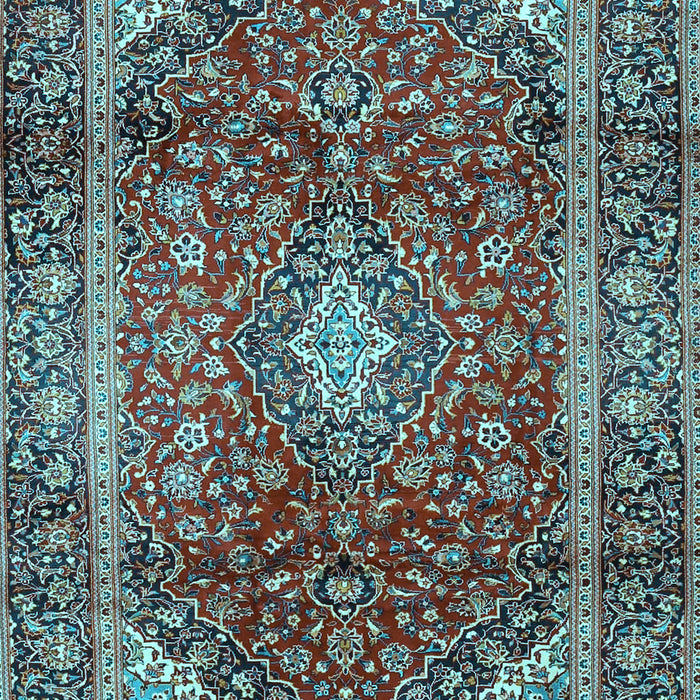 Machine Washable Medallion Light Blue Traditional Rug, wshtr3319lblu