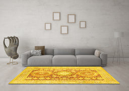 Machine Washable Persian Yellow Traditional Rug in a Living Room, wshtr331yw