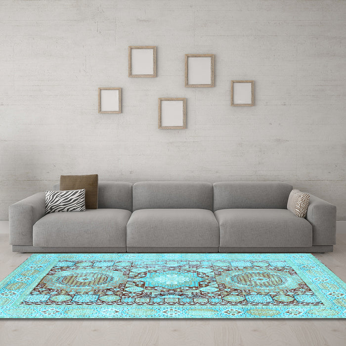 Machine Washable Persian Light Blue Traditional Rug in a Living Room, wshtr331lblu