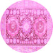 Round Machine Washable Persian Pink Traditional Rug, wshtr331pnk