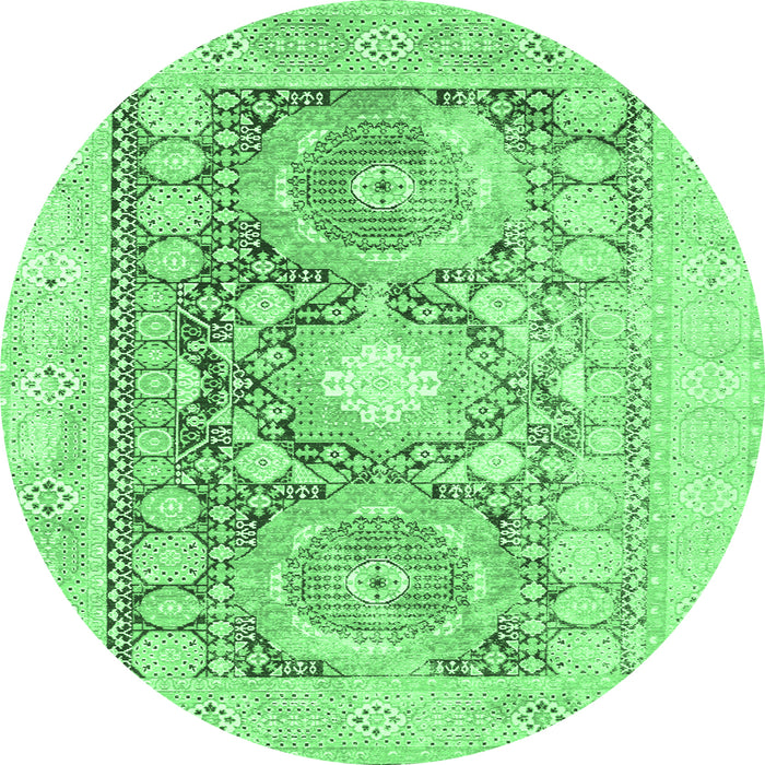 Round Machine Washable Persian Emerald Green Traditional Area Rugs, wshtr331emgrn