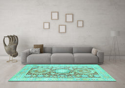 Machine Washable Persian Turquoise Traditional Area Rugs in a Living Room,, wshtr331turq