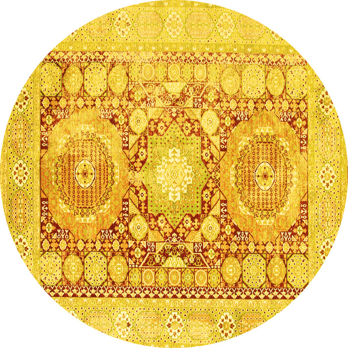 Round Machine Washable Persian Yellow Traditional Rug, wshtr331yw
