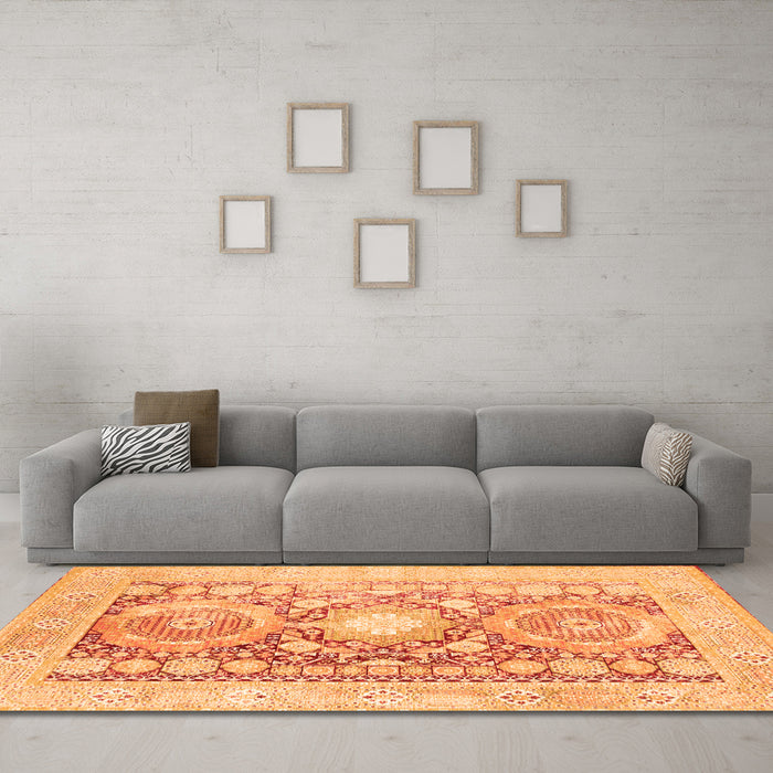 Machine Washable Persian Orange Traditional Area Rugs in a Living Room, wshtr331org
