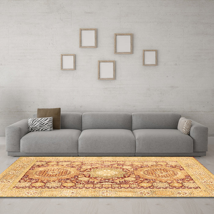 Machine Washable Persian Brown Traditional Rug in a Living Room,, wshtr331brn