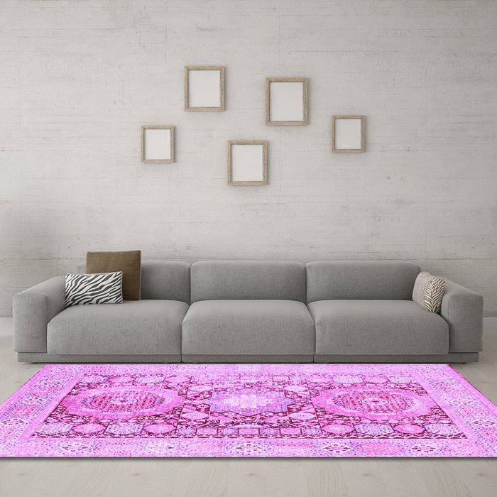 Machine Washable Persian Purple Traditional Area Rugs in a Living Room, wshtr331pur