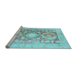 Sideview of Machine Washable Persian Light Blue Traditional Rug, wshtr331lblu
