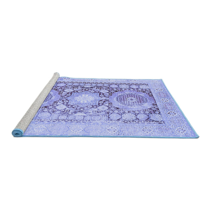 Sideview of Machine Washable Persian Blue Traditional Rug, wshtr331blu