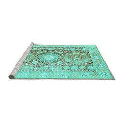 Sideview of Machine Washable Persian Turquoise Traditional Area Rugs, wshtr331turq