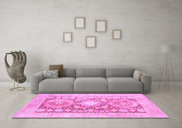 Machine Washable Persian Pink Traditional Rug in a Living Room, wshtr331pnk