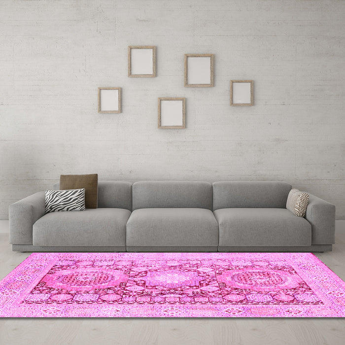Machine Washable Persian Pink Traditional Rug in a Living Room, wshtr331pnk