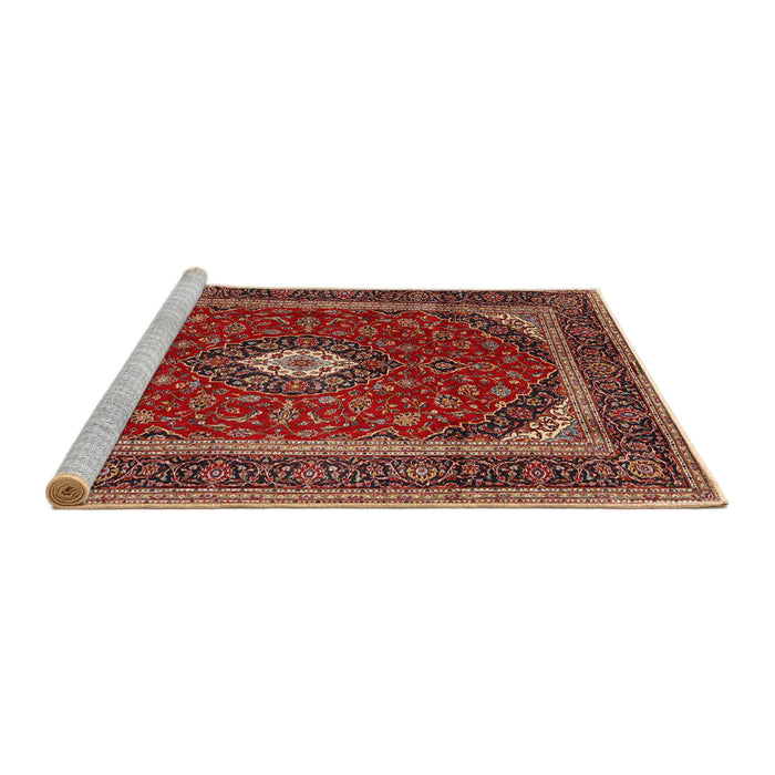 Sideview of Machine Washable Traditional Copper Red Pink Rug, wshtr3320