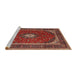 Sideview of Machine Washable Traditional Copper Red Pink Rug, wshtr3320