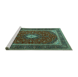 Sideview of Machine Washable Persian Turquoise Traditional Area Rugs, wshtr3320turq