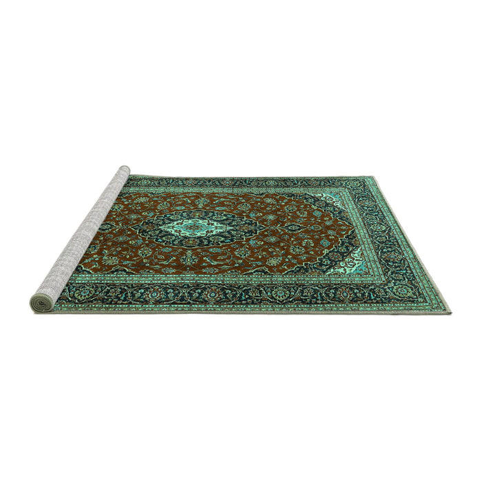 Sideview of Machine Washable Persian Turquoise Traditional Area Rugs, wshtr3320turq