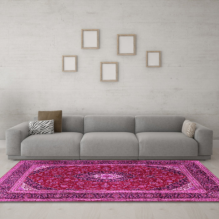 Machine Washable Persian Pink Traditional Rug in a Living Room, wshtr3320pnk