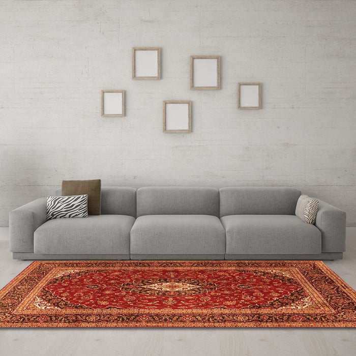 Machine Washable Persian Orange Traditional Area Rugs in a Living Room, wshtr3320org
