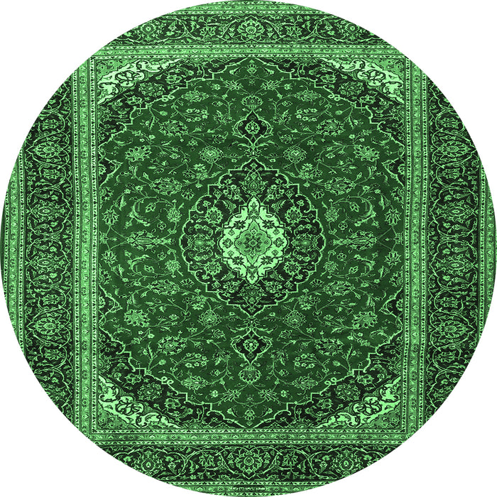Round Machine Washable Persian Emerald Green Traditional Area Rugs, wshtr3320emgrn