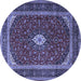 Round Machine Washable Persian Blue Traditional Rug, wshtr3320blu