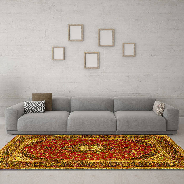 Machine Washable Persian Yellow Traditional Rug in a Living Room, wshtr3320yw