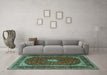 Machine Washable Persian Turquoise Traditional Area Rugs in a Living Room,, wshtr3320turq