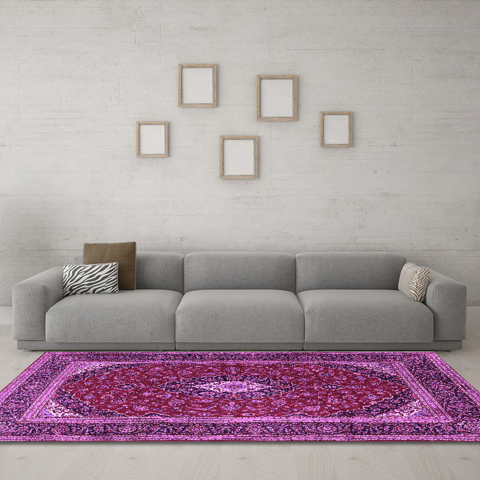 Machine Washable Persian Purple Traditional Area Rugs in a Living Room, wshtr3320pur