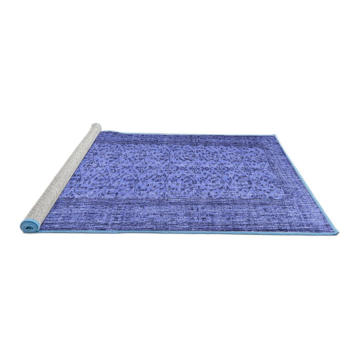 Sideview of Machine Washable Persian Blue Traditional Rug, wshtr3321blu