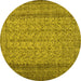 Round Machine Washable Persian Yellow Traditional Rug, wshtr3321yw