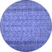 Round Machine Washable Persian Blue Traditional Rug, wshtr3321blu