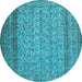 Round Machine Washable Persian Light Blue Traditional Rug, wshtr3321lblu