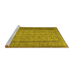 Sideview of Machine Washable Persian Yellow Traditional Rug, wshtr3321yw