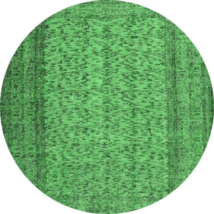 Round Machine Washable Persian Emerald Green Traditional Area Rugs, wshtr3321emgrn