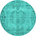 Round Machine Washable Persian Turquoise Traditional Area Rugs, wshtr3322turq