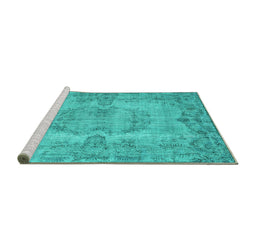 Sideview of Machine Washable Persian Turquoise Traditional Area Rugs, wshtr3322turq