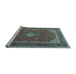 Sideview of Machine Washable Medallion Light Blue Traditional Rug, wshtr3323lblu