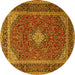 Round Machine Washable Medallion Yellow Traditional Rug, wshtr3323yw