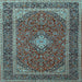 Square Machine Washable Medallion Light Blue Traditional Rug, wshtr3323lblu