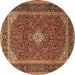 Round Medallion Brown Traditional Rug, tr3323brn