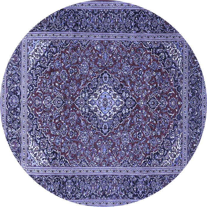 Round Machine Washable Medallion Blue Traditional Rug, wshtr3323blu