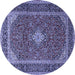 Round Machine Washable Medallion Blue Traditional Rug, wshtr3323blu