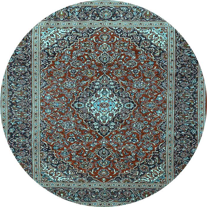 Round Machine Washable Medallion Light Blue Traditional Rug, wshtr3323lblu