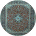 Round Machine Washable Medallion Light Blue Traditional Rug, wshtr3323lblu