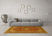 Machine Washable Medallion Yellow Traditional Rug in a Living Room, wshtr3323yw