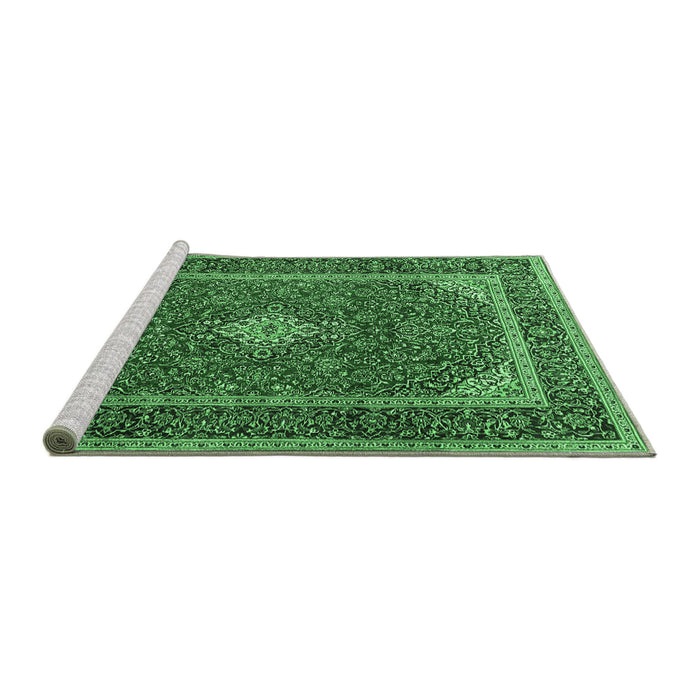 Sideview of Machine Washable Medallion Emerald Green Traditional Area Rugs, wshtr3323emgrn