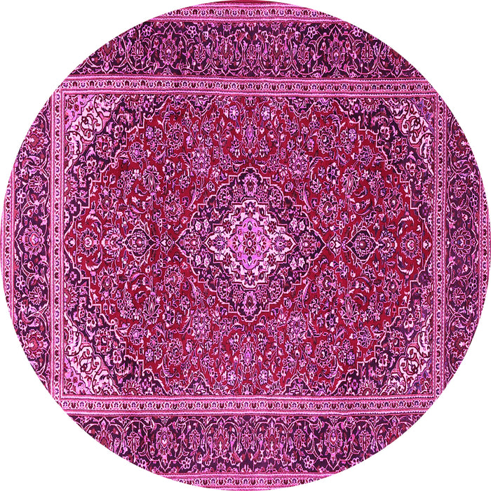 Round Machine Washable Medallion Pink Traditional Rug, wshtr3323pnk