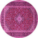 Round Machine Washable Medallion Pink Traditional Rug, wshtr3323pnk