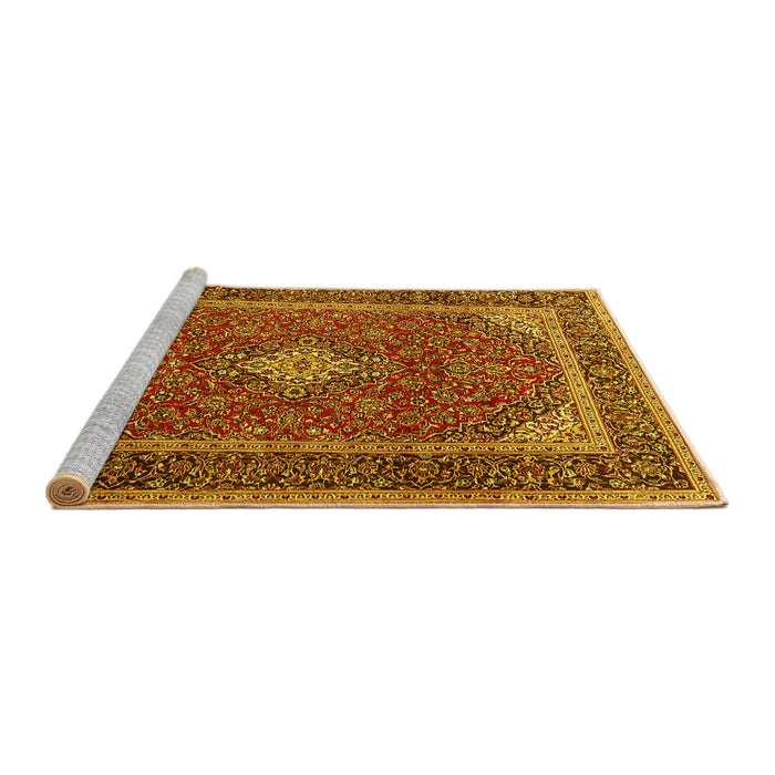 Sideview of Machine Washable Medallion Yellow Traditional Rug, wshtr3323yw